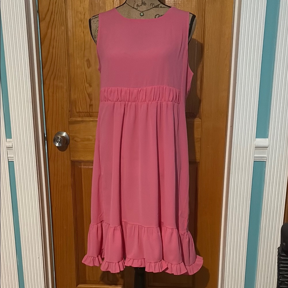 Pink Sleeveless Ruffle Hem Dress